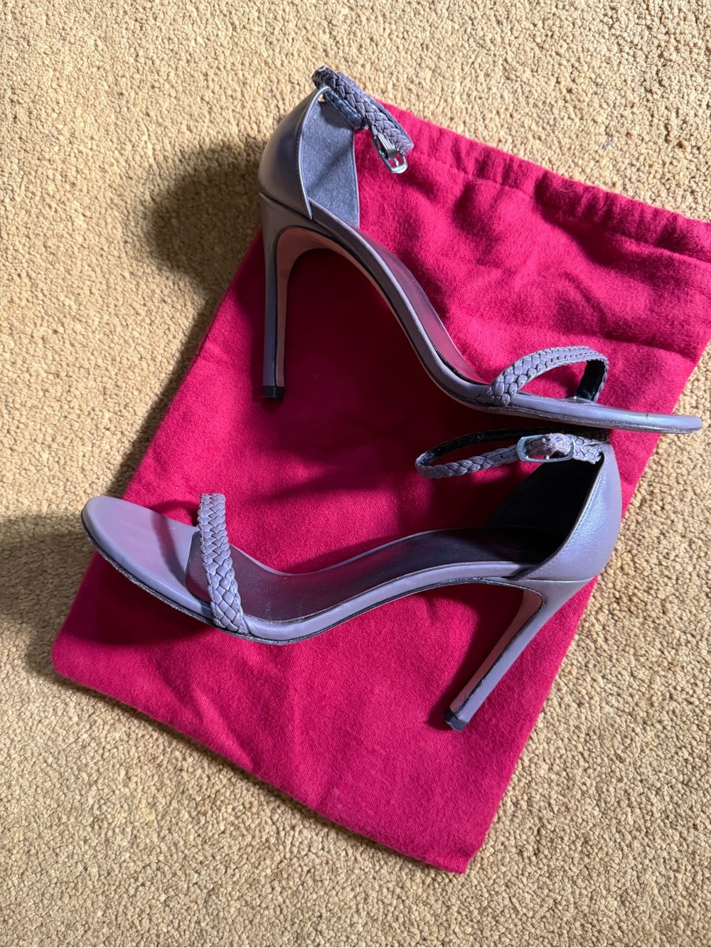 Stuart Weitzman Gray Braided Ankle Strap Heels Sandals